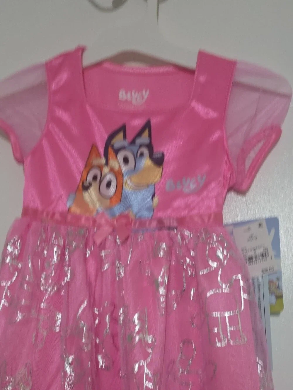 Disney Pink Bluey Girls' Nightgown with Sheer Sleeves